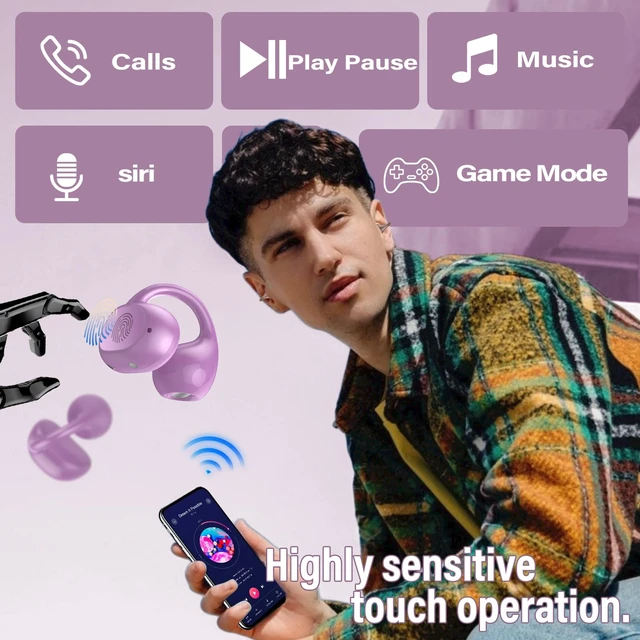 Alt view image 5 of 7 - Open Ear Earbuds,Wireless Earbuds Bluetooth 5.4 Ergonomic Clip-On Ear Buds, Bone Conduction Over The Ear Headphones 48H Playtime, Perfect Running Headphones for Sports IPX7 Waterproof