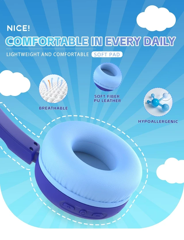 Alt view image 2 of 7 - Kids Bluetooth Headphones,Toddler Headphones with Microphone,85dB Volume Limited,Bluetooth 5.4 Twistable Lightweight Kids Wireless Earphones for Boy Girl Tablet Travel School