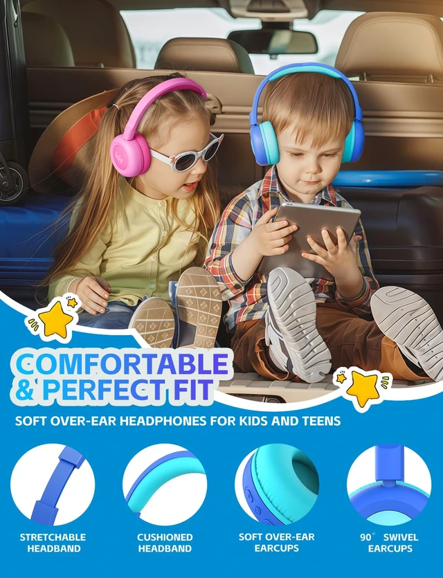 Alt view image 4 of 7 - Kids Bluetooth Headphones,Toddler Headphones with Microphone,85dB Volume Limited,Bluetooth 5.4 Twistable Lightweight Kids Wireless Earphones for Boy Girl Tablet Travel School