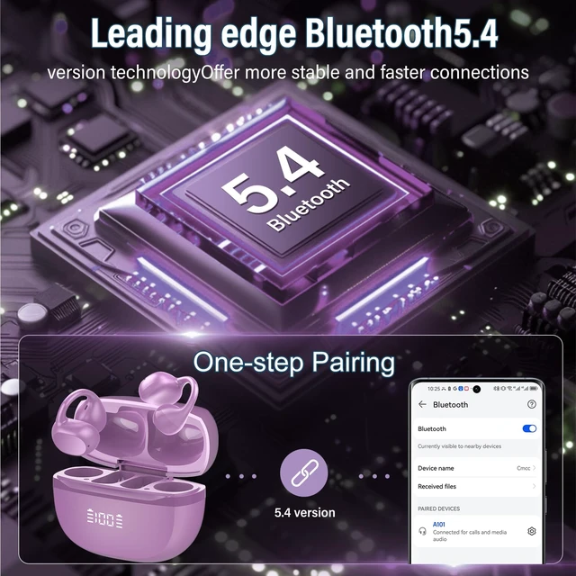 Alt view image 2 of 7 - Open Ear Earbuds,Wireless Earbuds Bluetooth 5.4 Ergonomic Clip-On Ear Buds, Bone Conduction Over The Ear Headphones 48H Playtime, Perfect Running Headphones for Sports IPX7 Waterproof
