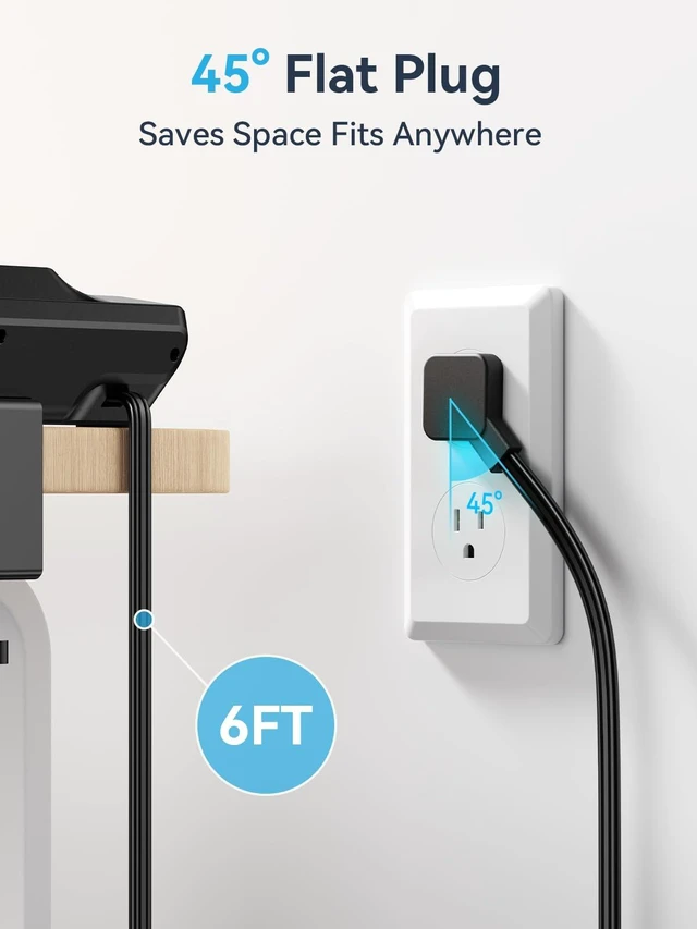 Alt view image 4 of 7 - Desk Clamp Power Strip Surge Protector with 4 Outlets,8-in-1 2 USB-C,2 USB-A Ports,20W Fast Charging,1800J Surge Protection,6 FT Flat Plug Cord,Fits Desks Up to 1.96 Inches, Black