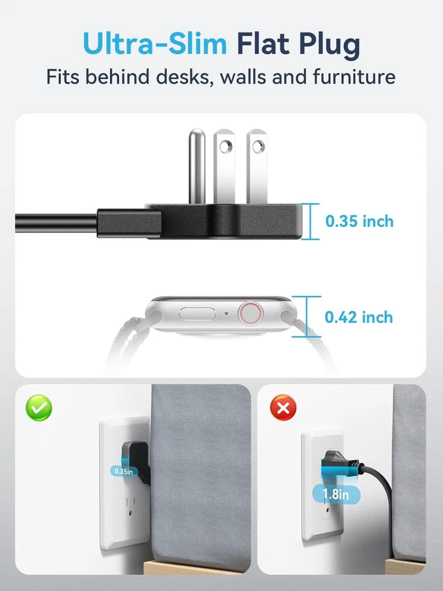 Alt view image 5 of 7 - Desk Clamp Power Strip Surge Protector with 4 Outlets,8-in-1 2 USB-C,2 USB-A Ports,20W Fast Charging,1800J Surge Protection,6 FT Flat Plug Cord,Fits Desks Up to 1.96 Inches, Black