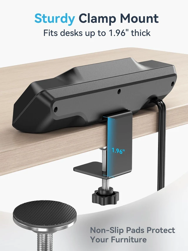Alt view image 6 of 7 - Desk Clamp Power Strip Surge Protector with 4 Outlets,8-in-1 2 USB-C,2 USB-A Ports,20W Fast Charging,1800J Surge Protection,6 FT Flat Plug Cord,Fits Desks Up to 1.96 Inches, Black