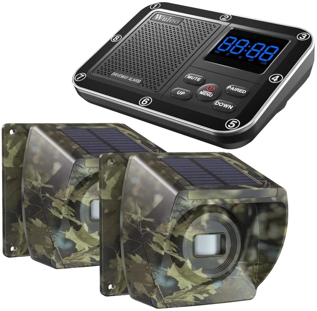 Main image of Solar Driveway Alarm Wireless Outside 1800ft Range, Outdoor Motion Sensor & Detector Driveway Alert System with Rechargeable Battery/Weatherproof/Mute Mode (1&2-Camouflage)