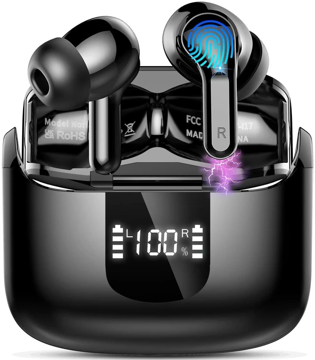 Main image of Wireless Earbuds, 2026 Bluetooth 5.4 Headphones NEW Ear Buds 40H Bass Stereo in-Ear Earphones ENC Noise Cancelling Earbuds with 4 HD Mic, USB-C LED Display IP7 Waterproof Sport Headset for Android iOS