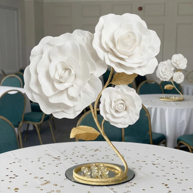 Alt view image 4 of 7 - 3 Pcs Giant Flowers, White Velvet Rose, 12-20 Inch Wedding Decor Velvet Paper Petals, Hibiscus Hawaiian Flowers Backdrop, Rose Style for Valentine Anniversary Home Decor, Reusable Florals