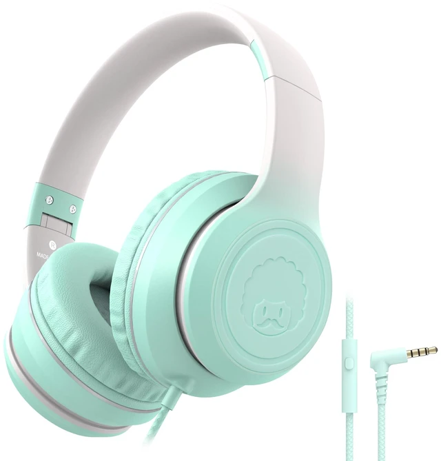 Main image of L22 Foldable Wired Headphones for Kids Girls Boys with Microphone Stereo 3.5mm Corded Head phones for School Classroom Airplane Chromebooks Computer Laptop Phones (Teal)