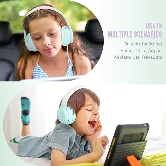 Alt view image 7 of 7 - L22 Foldable Wired Headphones for Kids Girls Boys with Microphone Stereo 3.5mm Corded Head phones for School Classroom Airplane Chromebooks Computer Laptop Phones (Teal)
