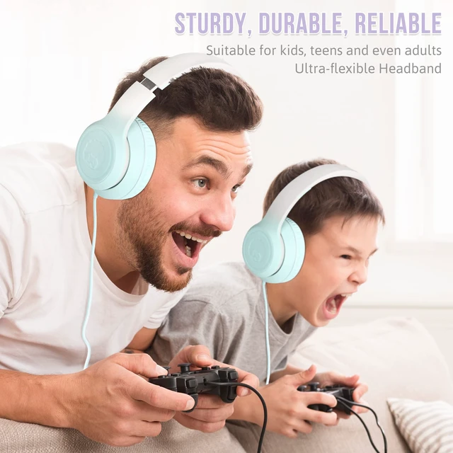 Alt view image 6 of 7 - L22 Foldable Wired Headphones for Kids Girls Boys with Microphone Stereo 3.5mm Corded Head phones for School Classroom Airplane Chromebooks Computer Laptop Phones (Teal)