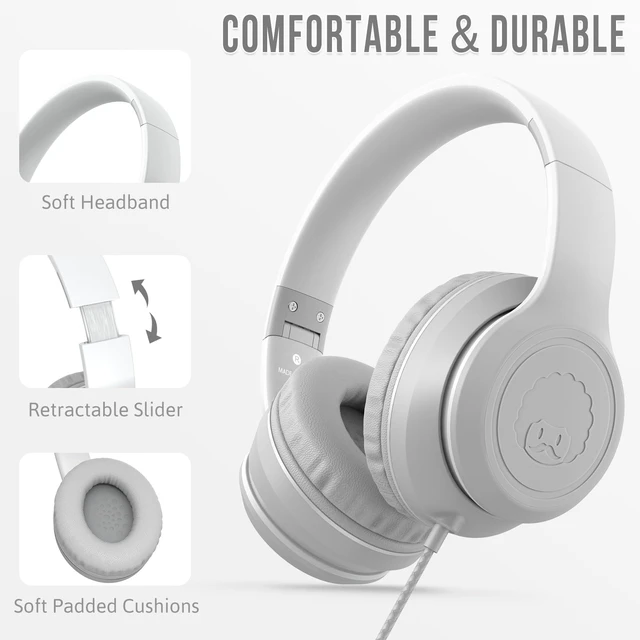 Alt view image 2 of 7 - L22 Foldable Wired Headphones for Kids Girls Boys with Microphone Stereo 3.5mm Corded Head phones for School Classroom Airplane Chromebooks Computer Laptop Phones (Grey)