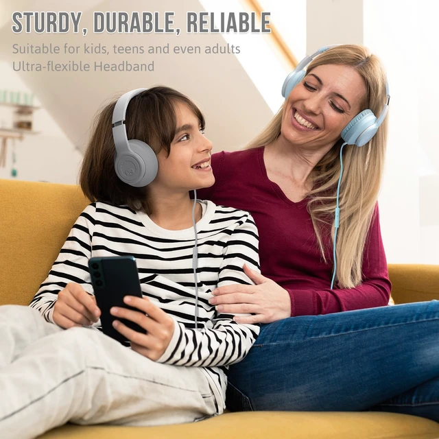 Alt view image 6 of 7 - L22 Foldable Wired Headphones for Kids Girls Boys with Microphone Stereo 3.5mm Corded Head phones for School Classroom Airplane Chromebooks Computer Laptop Phones (Grey)