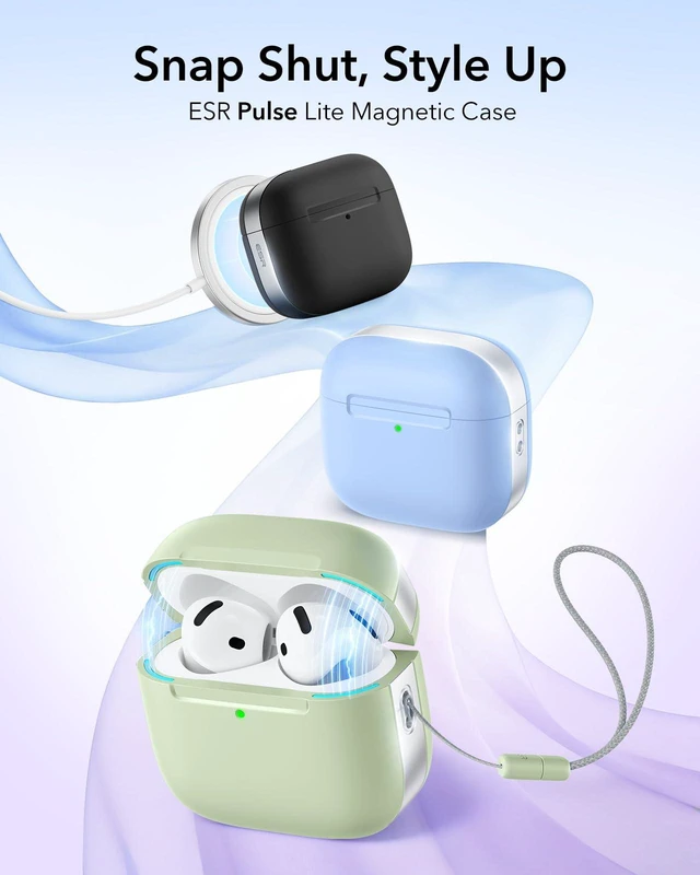 Alt view image 3 of 7 - for AirPods 5/4 Gen Case, Compatible with MagSafe, Light Green Compatible With AirPods 5/4 (USB-C), Magnetic Lid, Full Drop Protection, Lanyard, Clear LED Indicator, Pulse Series