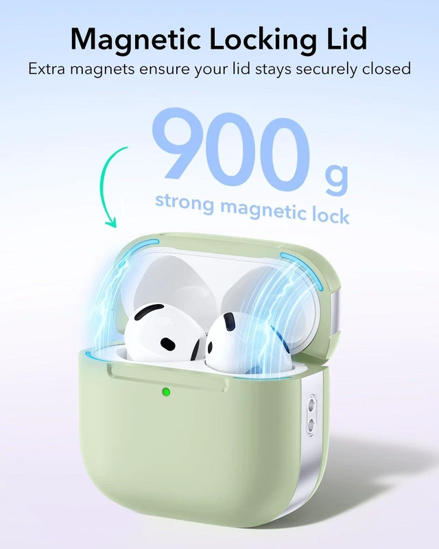 Alt view image 5 of 7 - for AirPods 5/4 Gen Case, Compatible with MagSafe, Light Green Compatible With AirPods 5/4 (USB-C), Magnetic Lid, Full Drop Protection, Lanyard, Clear LED Indicator, Pulse Series