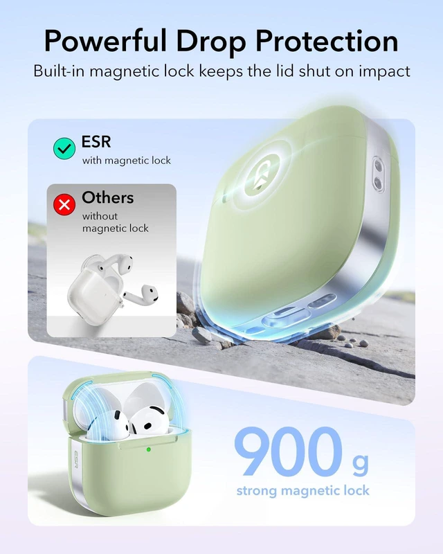 Alt view image 4 of 7 - for AirPods 5/4 Gen Case, Compatible with MagSafe, Light Green Compatible With AirPods 5/4 (USB-C), Magnetic Lid, Full Drop Protection, Lanyard, Clear LED Indicator, Pulse Series