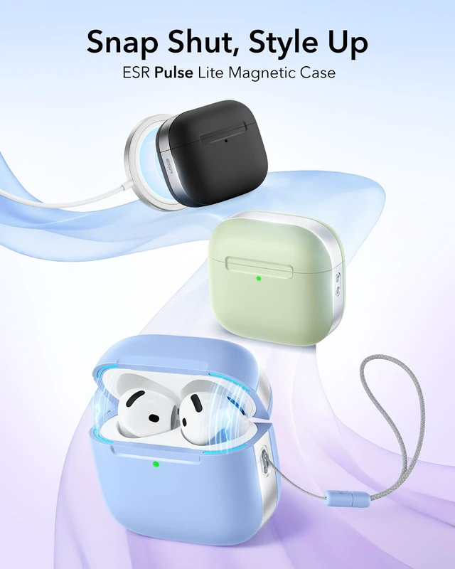 Alt view image 3 of 7 - for AirPods 5/4 Gen Case, Compatible with MagSafe, Light Blue Compatible With AirPods 5/4 (USB-C), Magnetic Lid, Full Drop Protection, Lanyard, Clear LED Indicator, Pulse Series