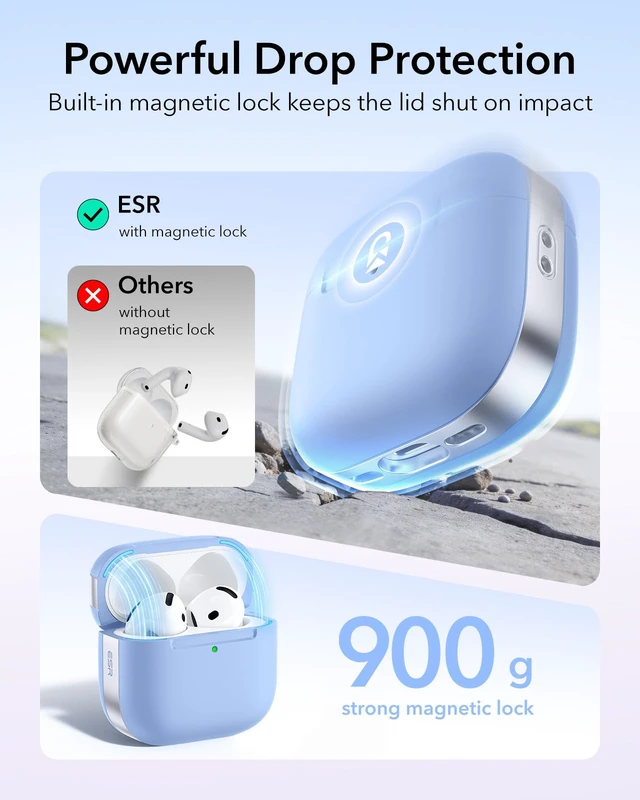 Alt view image 4 of 7 - for AirPods 5/4 Gen Case, Compatible with MagSafe, Light Blue Compatible With AirPods 5/4 (USB-C), Magnetic Lid, Full Drop Protection, Lanyard, Clear LED Indicator, Pulse Series