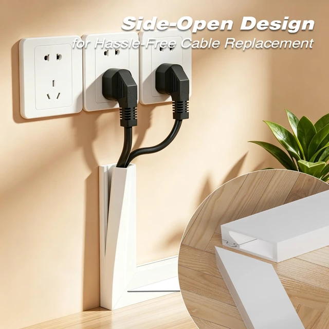 Alt view image 7 of 7 - 118" Flexible Cord Hider Wall for Mounted TV 2-3 Wires, Side Buckle Square Wall Cable Hider Hiding Wires Along Wall, Selfadhesive Silicone Electical Cord Cover (White)
