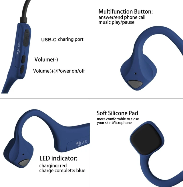Alt view image 6 of 7 - Bluetooth Headphones Waterproof Bone Conduction Headset Open Ear Earphones Blue Headset with mic, Bluetooth Headset with mic