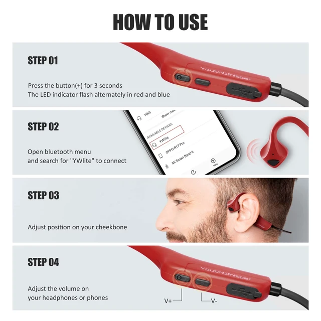 Alt view image 3 of 7 - Bone Conduction Headphones Bluetooth - Open-Ear Earbuds, Wireless Headset with Mic, Titanium Lightweight Sweat Resistant for Workout Running Hiking Driving Bicycling