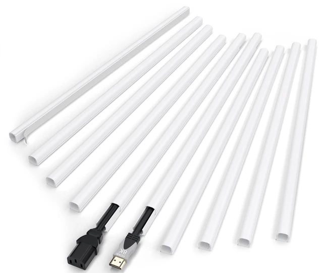 Main image of 142in Cord Covers for Wires on Wall, White Cord Hider for 1 Cord Upgraded Size Fits 1 Thick Extension Cord, Self-Adhesive Paintable Cable Raceway, W0.5" x H0.4", 10-Pack(14.2" Each)