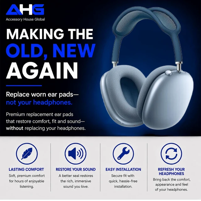 Alt view image 2 of 7 - Ear Cushions Compatible with Apple AirPods Max Headphones - Sky Blue Silicone Lined Mesh High-Density Foam Strong Magnet Ear Pads