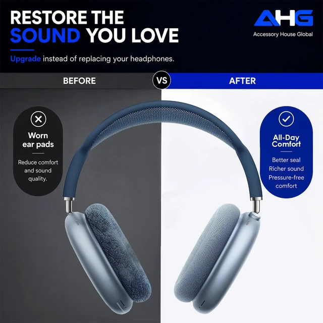 Alt view image 4 of 7 - Ear Cushions Compatible with Apple AirPods Max Headphones - Sky Blue Silicone Lined Mesh High-Density Foam Strong Magnet Ear Pads