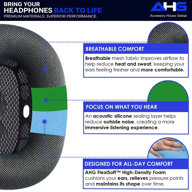 Alt view image 3 of 7 - Ear Cushions Compatible with Apple AirPods Max Headphones - Space Gray Silicone Lined Mesh High-Density Foam Strong Magnet Ear Pads