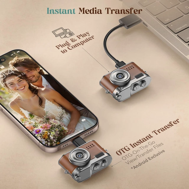 Alt view image 7 of 7 - Keychain Camera, Mini Digital Camera 1080P HD with Flash Brown Video Recording, 8G Card Included, Portable and Compact Retro Vlog Camera for Travel, Kids