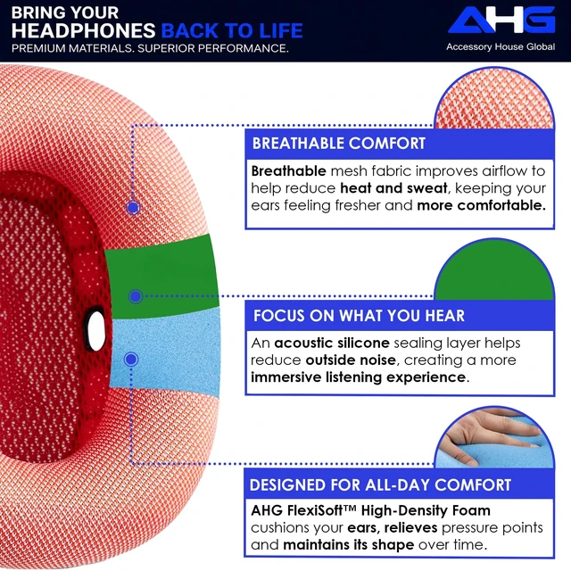 Alt view image 3 of 7 - Premium Ear Cushions Compatible with Apple AirPods Max Headphones Pink Silicone Lined Mesh High-Density Foam Strong Magnet Ear Pads