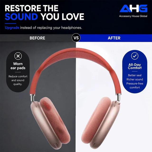Alt view image 4 of 7 - Premium Ear Cushions Compatible with Apple AirPods Max Headphones Pink Silicone Lined Mesh High-Density Foam Strong Magnet Ear Pads