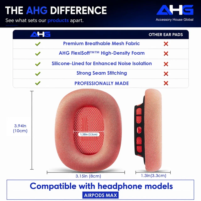 Alt view image 6 of 7 - Premium Ear Cushions Compatible with Apple AirPods Max Headphones Pink Silicone Lined Mesh High-Density Foam Strong Magnet Ear Pads
