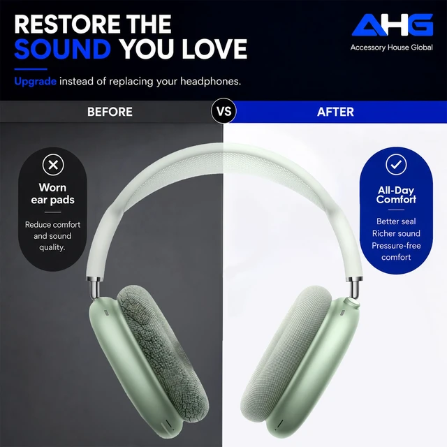 Alt view image 4 of 7 - Premium Ear Cushions Compatible with Apple AirPods Max Headphones Green Silicone Lined Mesh High-Density Foam Strong Magnet Ear Pads