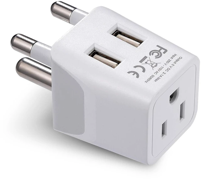 Main image of South Africa, Botswana Travel Adapter Plug With Dual USB + USA Input - Type M - Ultra Compact - Safe Grounded Perfect for Cell Phones, Laptops, Camera Chargers and More (CTU-10L)
