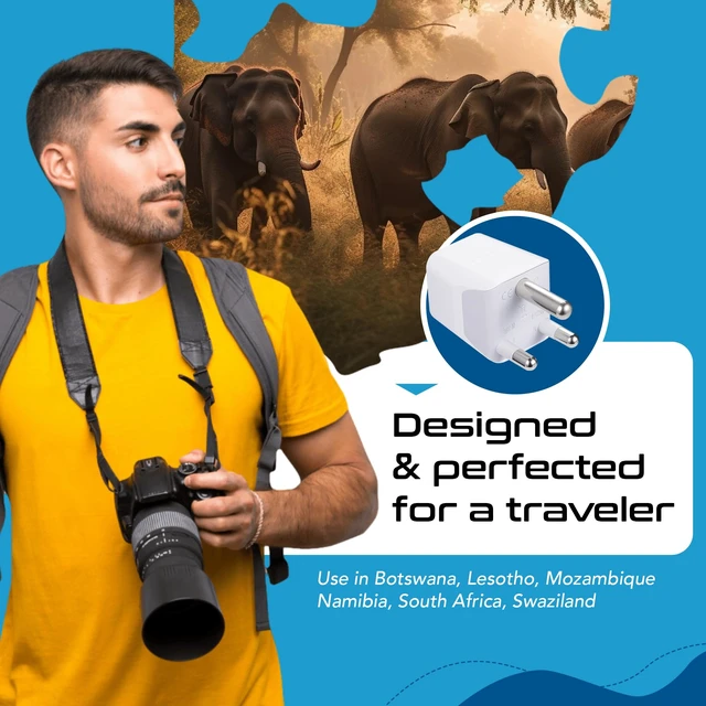 Alt view image 6 of 7 - South Africa, Botswana Travel Adapter Plug With Dual USB + USA Input - Type M - Ultra Compact - Safe Grounded Perfect for Cell Phones, Laptops, Camera Chargers and More (CTU-10L)