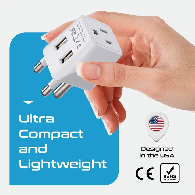 Alt view image 7 of 7 - South Africa, Botswana Travel Adapter Plug With Dual USB + USA Input - Type M - Ultra Compact - Safe Grounded Perfect for Cell Phones, Laptops, Camera Chargers and More (CTU-10L)