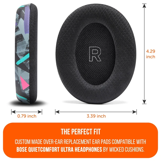 Alt view image 5 of 7 - Freeze QC Ultra - Cooling Gel Earpads for Bose QuietComfort Ultra 1 & 2 Made by Wicked Cushions Breathable Fabric, XL Ear Opening & Thickness, Cooler For Longer 90's Black