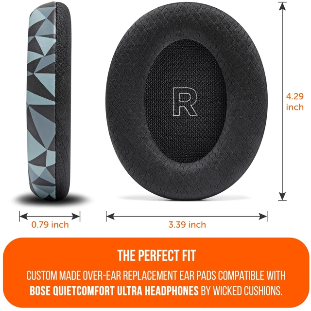 Alt view image 5 of 7 - Freeze QC Ultra - Cooling Gel Earpads for Bose QuietComfort Ultra 1 & 2 Made by Wicked Cushions Breathable Fabric, XL Ear Opening & Thickness, Cooler For Longer Geo Grey