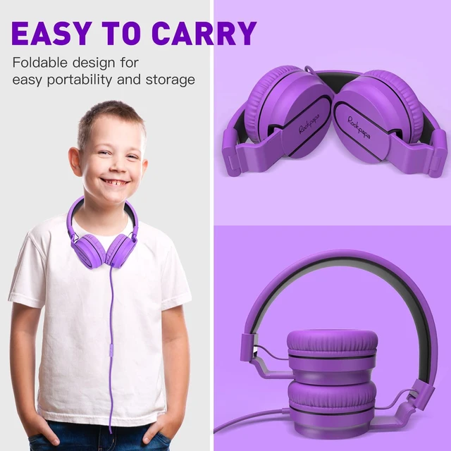 Alt view image 6 of 7 - 950 On-Ear Wired Headphones for Kids for School w/Mic & 3.5mm Foldable Portable Lightweight Corded Head phones for Boys Girls Childs / Laptop Phones Tablets Chromebooks MP3 Purple