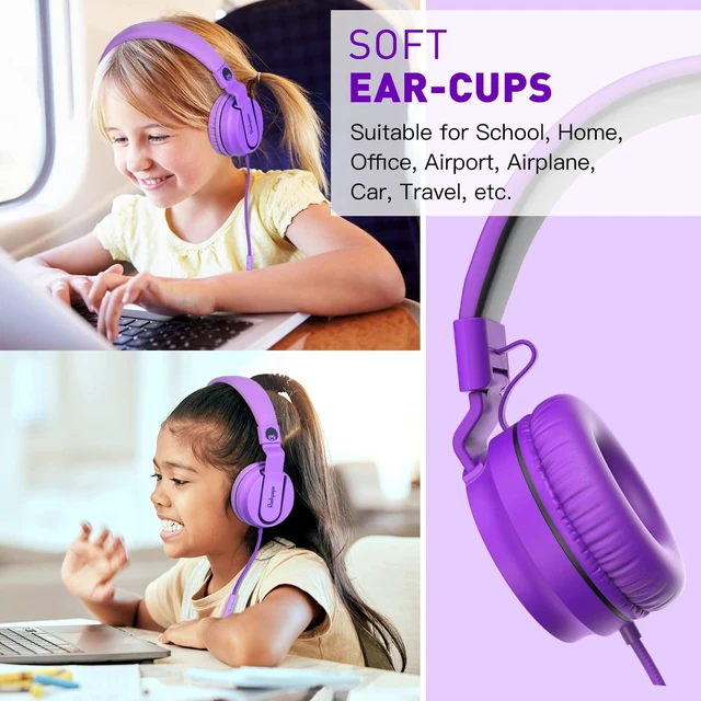 Alt view image 7 of 7 - 950 On-Ear Wired Headphones for Kids for School w/Mic & 3.5mm Foldable Portable Lightweight Corded Head phones for Boys Girls Childs / Laptop Phones Tablets Chromebooks MP3 Purple