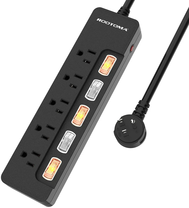Main image of Black Appliance Extension Cord with Individual Switches on Off - 6 FT, 14 Gauge Heavy Duty Extension Cord with 5 AC Outlets, Wall Mountable, High Wattage for Microwave Workbench Garage Must Have, ETL