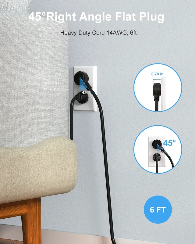Alt view image 4 of 7 - Black Appliance Extension Cord with Individual Switches on Off - 6 FT, 14 Gauge Heavy Duty Extension Cord with 5 AC Outlets, Wall Mountable, High Wattage for Microwave Workbench Garage Must Have, ETL