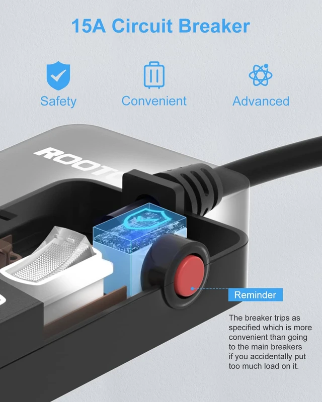 Alt view image 6 of 7 - Black Appliance Extension Cord with Individual Switches on Off - 6 FT, 14 Gauge Heavy Duty Extension Cord with 5 AC Outlets, Wall Mountable, High Wattage for Microwave Workbench Garage Must Have, ETL