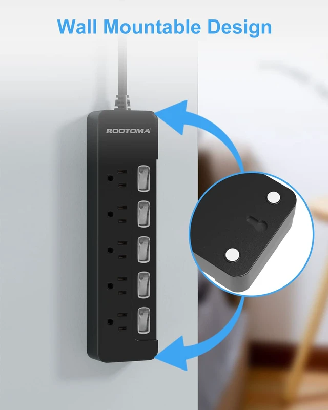 Alt view image 7 of 7 - Black Appliance Extension Cord with Individual Switches on Off - 6 FT, 14 Gauge Heavy Duty Extension Cord with 5 AC Outlets, Wall Mountable, High Wattage for Microwave Workbench Garage Must Have, ETL