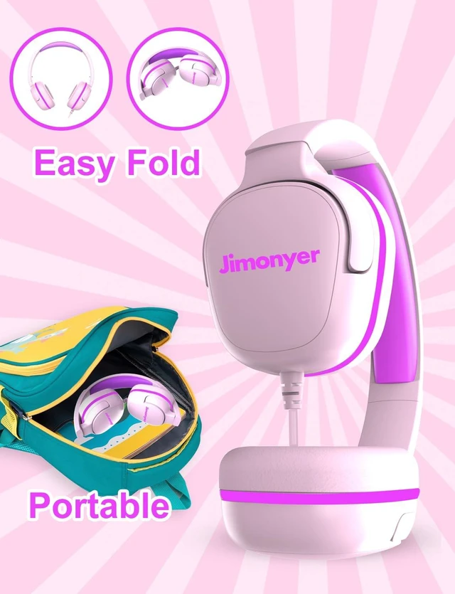 Alt view image 7 of 7 - Kids Headphones for School, 3.5mm Jack Wired Headphones for Kids with Safe Volume Limiter, HD Stereo Sound On-Ear Girls Boys Toddler Headphone for Tablet, iPad, Kindle(Pink)