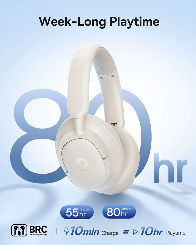 Alt view image 5 of 7 - Bass BH1 NC Adaptive Active Noise Cancelling Headphones, Real-Time Adaptive Hybrid ANC, SuperBass 2.0, LDAC Hi-Res Sound, 80H Playtime, 5-Mic AI Clear Calls, Comfortable Fit, Bluetooth 6.0