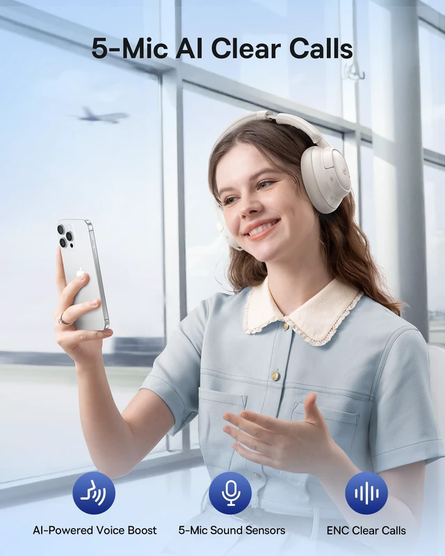Alt view image 6 of 7 - Bass BH1 NC Adaptive Active Noise Cancelling Headphones, Real-Time Adaptive Hybrid ANC, SuperBass 2.0, LDAC Hi-Res Sound, 80H Playtime, 5-Mic AI Clear Calls, Comfortable Fit, Bluetooth 6.0