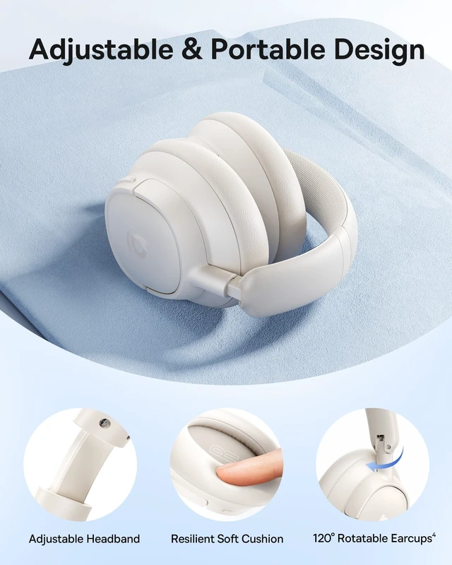 Alt view image 7 of 7 - Bass BH1 NC Adaptive Active Noise Cancelling Headphones, Real-Time Adaptive Hybrid ANC, SuperBass 2.0, LDAC Hi-Res Sound, 80H Playtime, 5-Mic AI Clear Calls, Comfortable Fit, Bluetooth 6.0