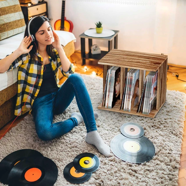Alt view image 7 of 7 - Record Player Stand with Vinyl Storage, Turntable Wall Mount for 80-100 Albums, 3-Compartment Holder, Carbonized Black