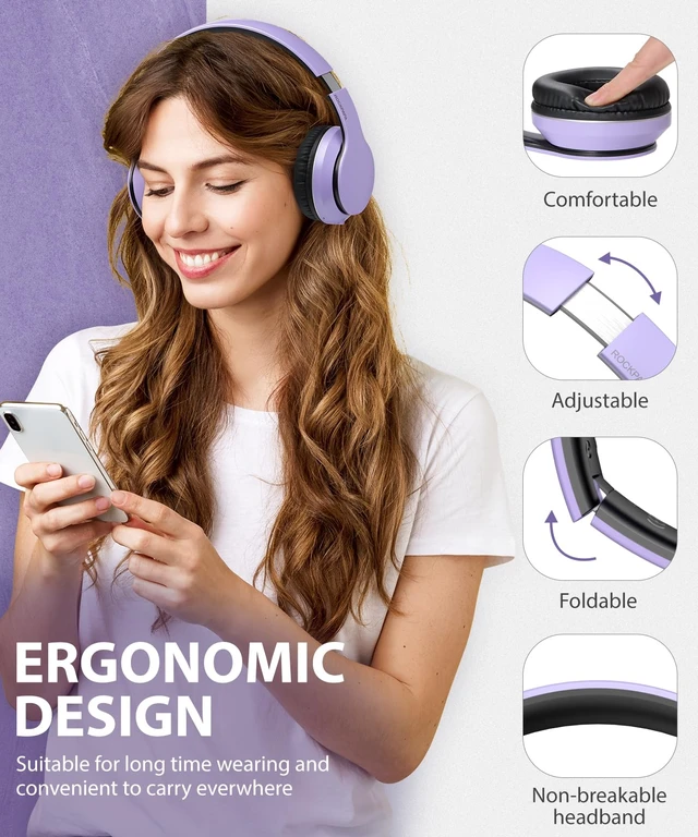 Alt view image 2 of 7 - E7 Wired/Wireless Bluetooth Headphones with Mic, 25 Hours Playtime 2 in 1 Wire less Blue tooth Head Phones Foldable Lightweight for Kids Boys Girls Youth in School Airplane Car Purple