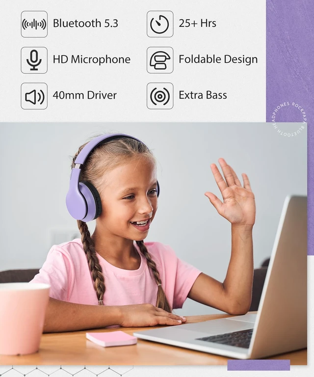 Alt view image 4 of 7 - E7 Wired/Wireless Bluetooth Headphones with Mic, 25 Hours Playtime 2 in 1 Wire less Blue tooth Head Phones Foldable Lightweight for Kids Boys Girls Youth in School Airplane Car Purple